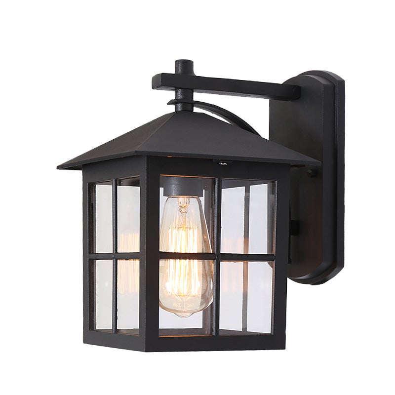 Minimalist Square Lantern Outdoor Wall Sconce — Aluminum and Glass, E27, 9.25" Wide, Black