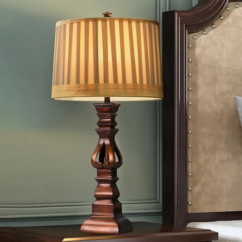 Antique Rustic Style Tower Table Lamp with Stripe Drum Shade Luxe