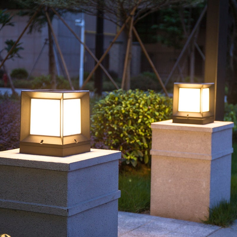 Modern Geometric Square Solar Post Light — Black ABS & Acrylic, LED, 3W, Dusk-to-Dawn