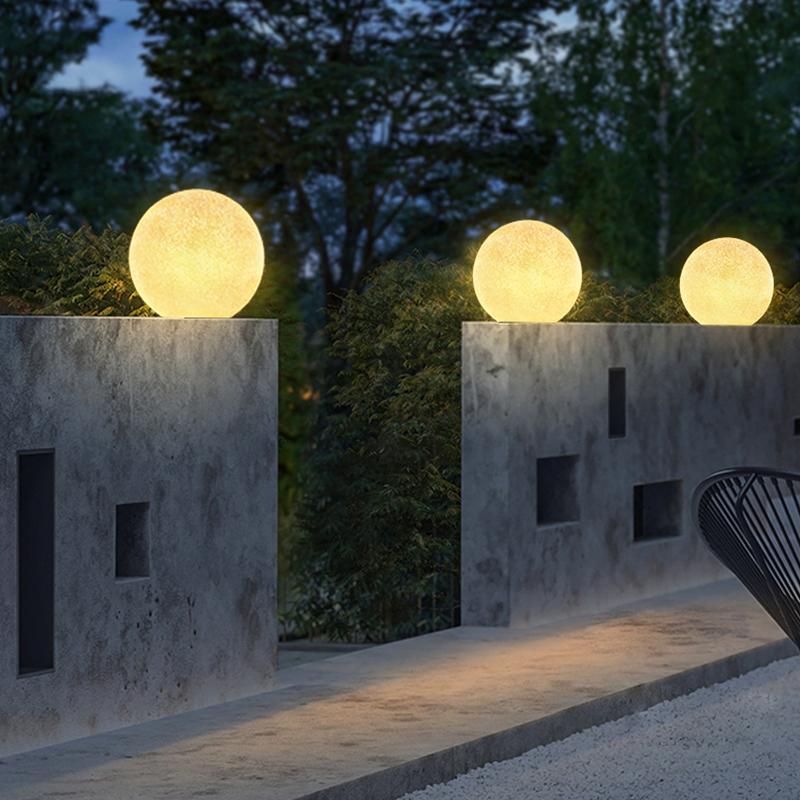 Moon Ball Outdoor Pillar Light — White Resin & Fiber, LED, IP65 Weatherproof, 9W / 16W, 3200K Warm White, 10" or 16"