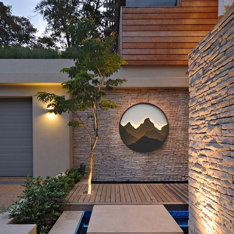 Mountain Scenery Outdoor Wall Sconce — Stainless Steel, LED, IP54, 3200K Warm White, 18"–31"