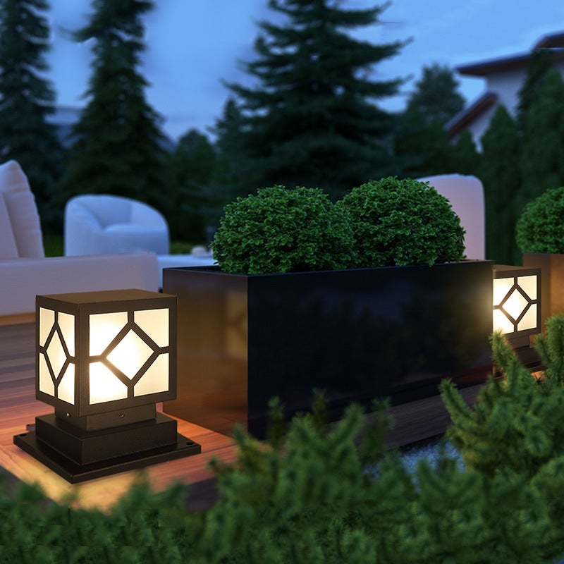 Modern Square Outdoor Post Light — Stainless Steel & PC, LED, Waterproof, 8" × 6" × 9"