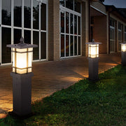 Vintage Geometric Outdoor Bollard Light — Black Aluminum & Glass, 12W LED E27, IP65, Hardwired
