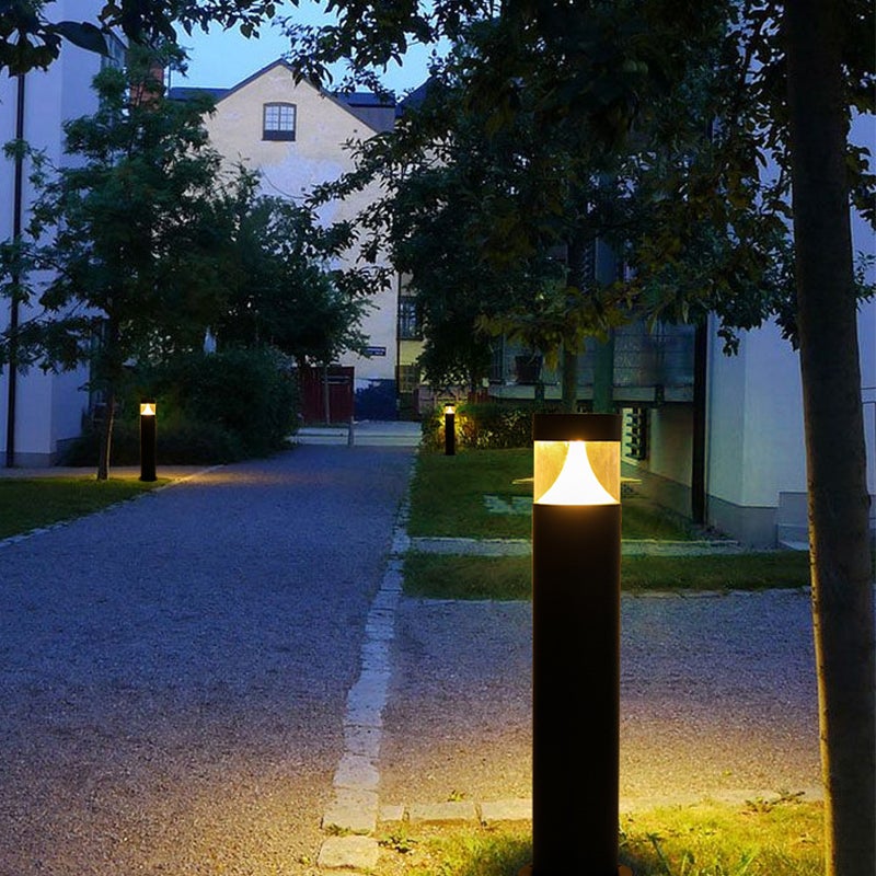 Modern Round LED Bollard Post Light — Black Aluminum, Acrylic Shade, 5.9" × 31.49", Weatherproof