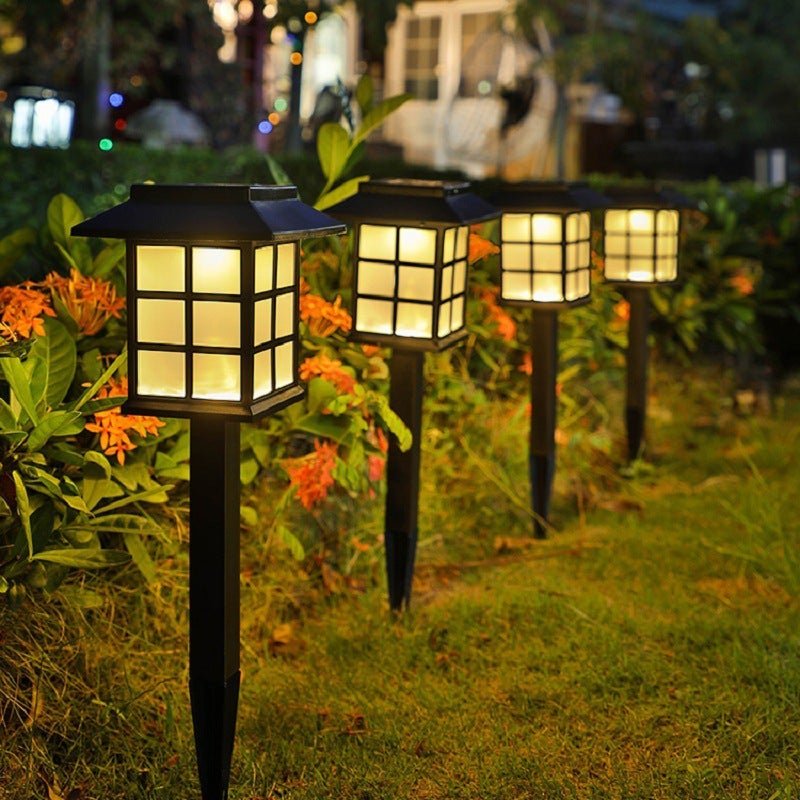 Square Pavilion Solar Garden Stake Lights — Black, ABS/PVC, LED, Weatherproof
