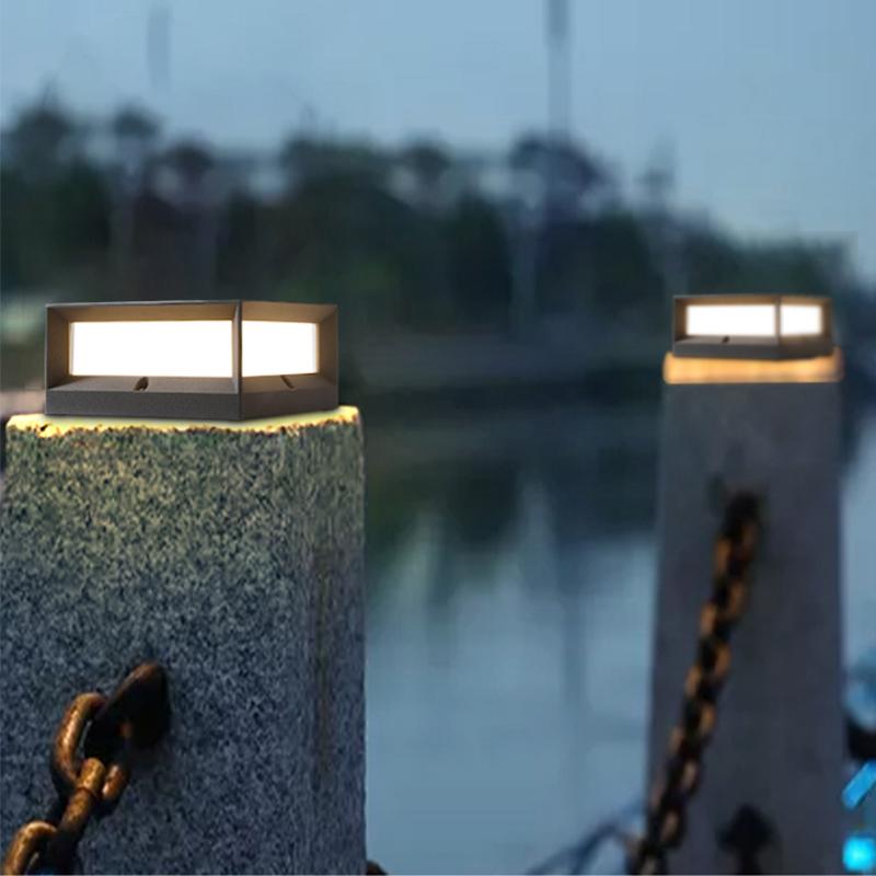 Modern Square Solar & Hardwired Outdoor Post Light — Die-Cast Aluminum, Black, IP54, Warm White 3200K