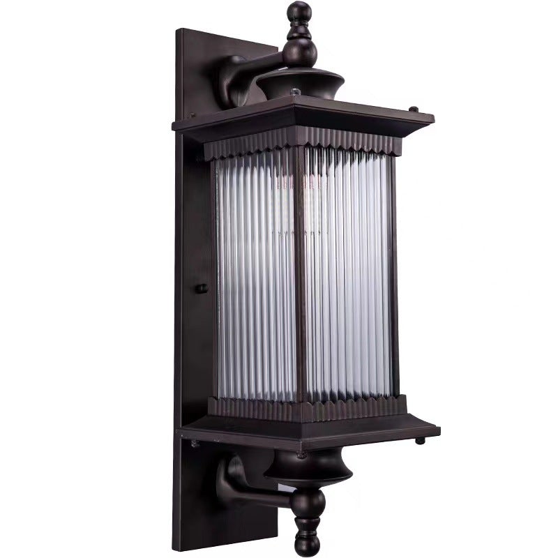 Retro Striped Glass Solar Outdoor Wall Sconce — IP65 Weatherproof, LED, 3000K Warm, 24" or 30"