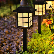 Square Pavilion Solar Garden Stake Lights — Black, ABS/PVC, LED, Weatherproof