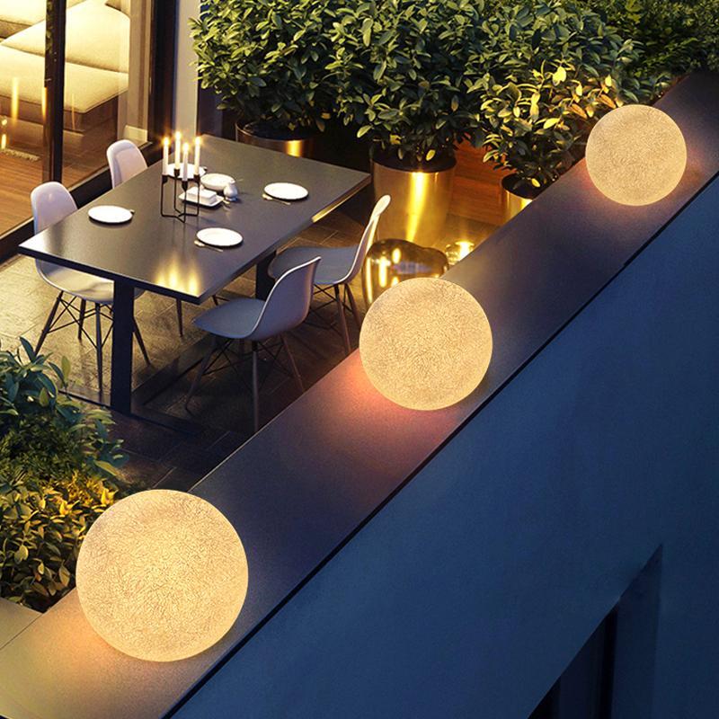 Moon Ball Outdoor Pillar Light — White Resin & Fiber, LED, IP65 Weatherproof, 9W / 16W, 3200K Warm White, 10" or 16"