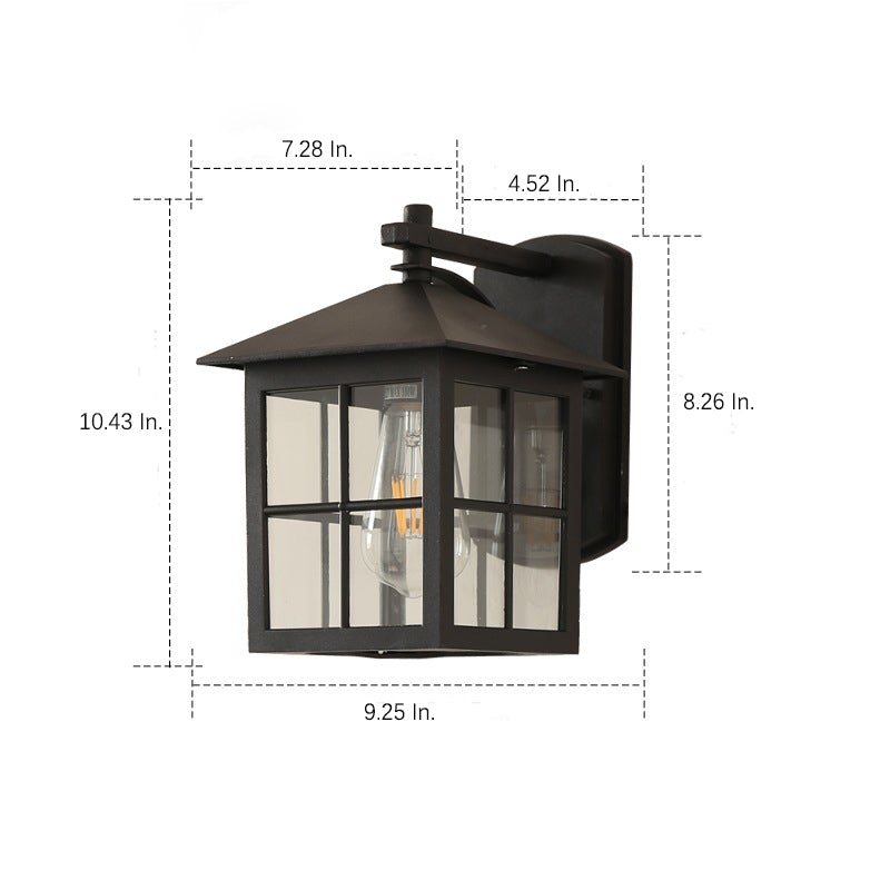 Minimalist Square Lantern Outdoor Wall Sconce — Aluminum and Glass, E27, 9.25" Wide, Black