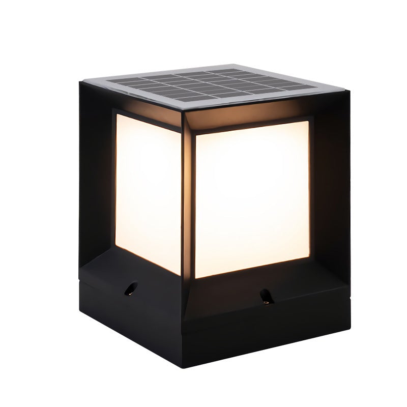 Modern Geometric Square Solar Post Light — Black ABS & Acrylic, LED, 3W, Dusk-to-Dawn