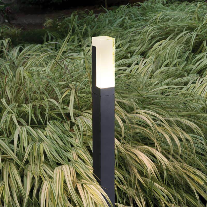 waterproof sleek black aluminum led bollard lights with minimalist cuboid design