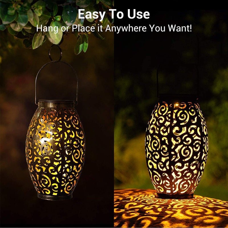 Antique Retro Outdoor Portable Lantern — Red Copper Iron, Solar-Powered LED, Dusk-to-Dawn, Waterproof