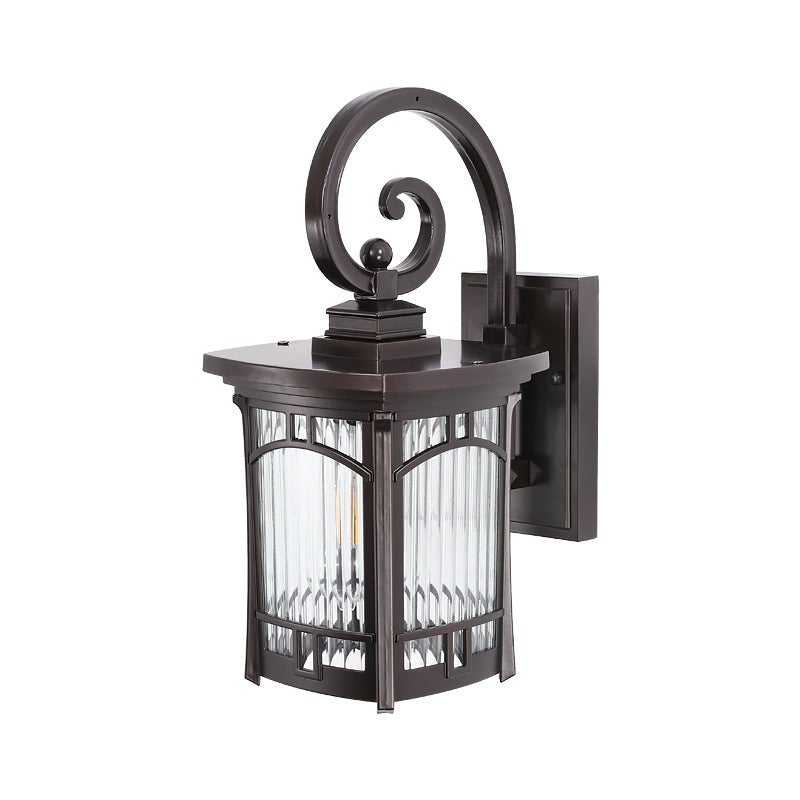 Striped Glass Outdoor Wall Sconce — Die-Cast Aluminum, E27, 1-Light, 3000K Warm, IP Waterproof, 10"W × 14.5"H