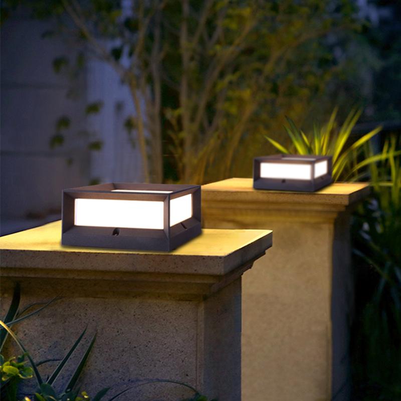 Modern Square Solar & Hardwired Outdoor Post Light — Die-Cast Aluminum, Black, IP54, Warm White 3200K