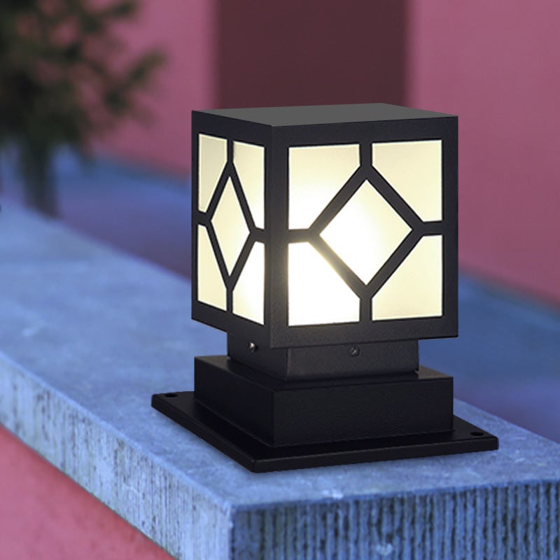 Modern Square Outdoor Post Light — Stainless Steel & PC, LED, Waterproof, 8" × 6" × 9"