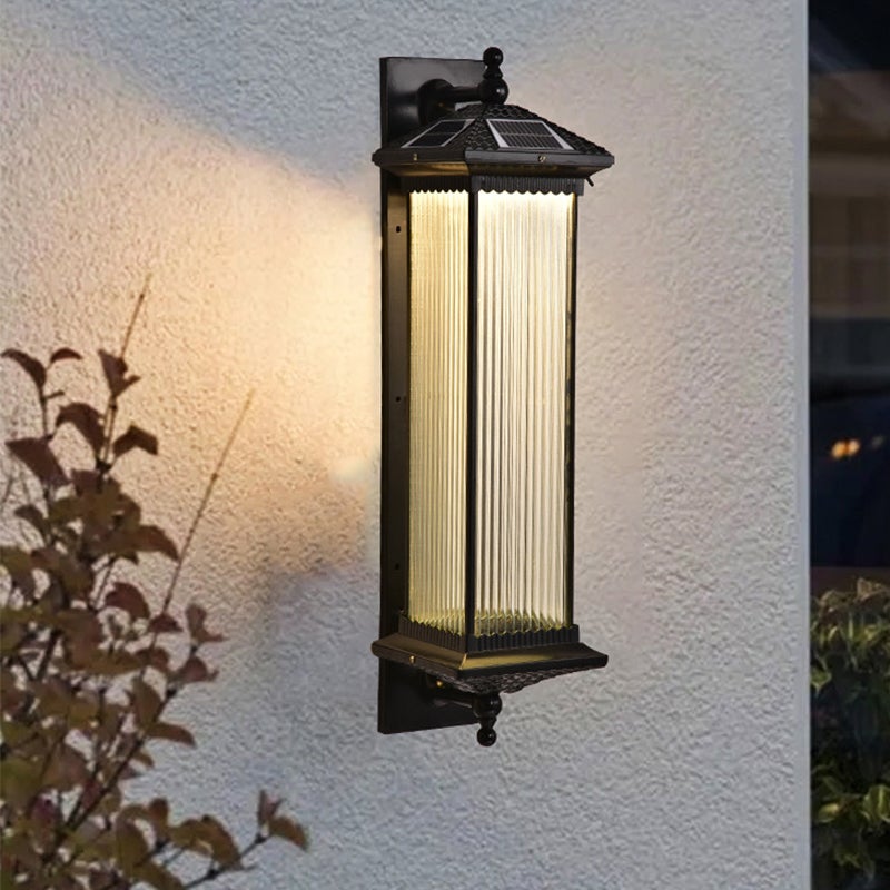Retro Striped Glass Solar Outdoor Wall Sconce — IP65 Weatherproof, LED, 3000K Warm, 24" or 30"