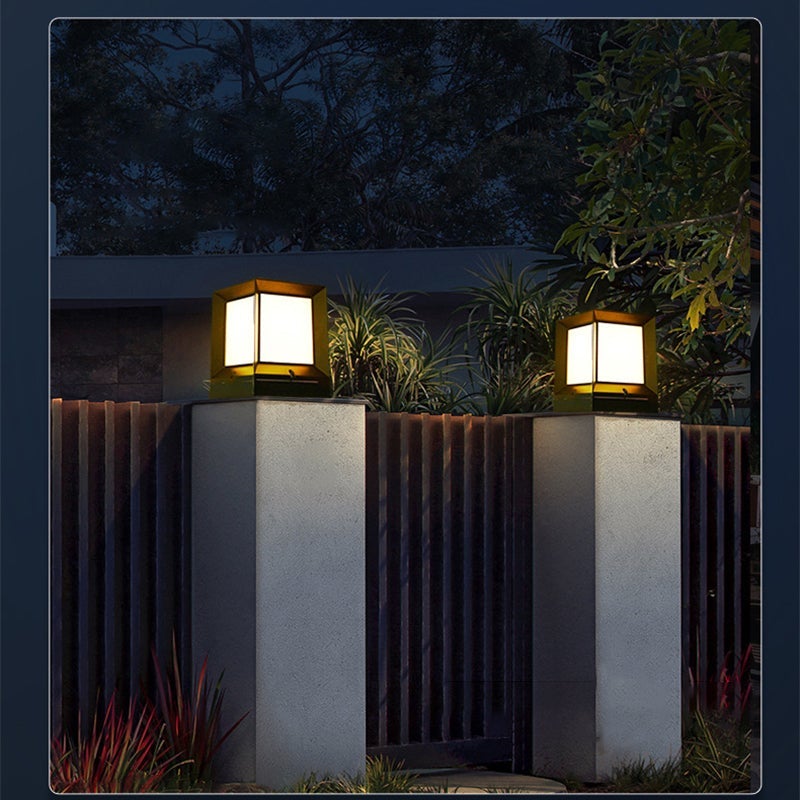 Modern Geometric Square Solar Post Light — Black ABS & Acrylic, LED, 3W, Dusk-to-Dawn