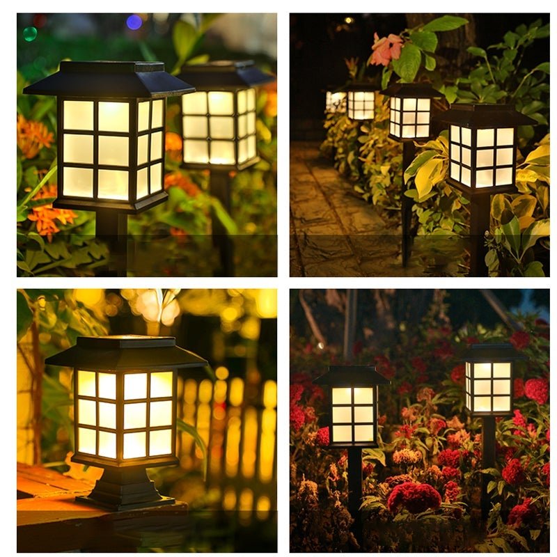 Square Pavilion Solar Garden Stake Lights — Black, ABS/PVC, LED, Weatherproof