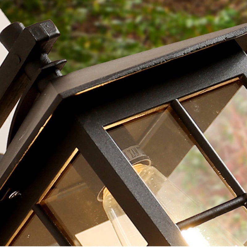 Minimalist Square Lantern Outdoor Wall Sconce — Aluminum and Glass, E27, 9.25" Wide, Black