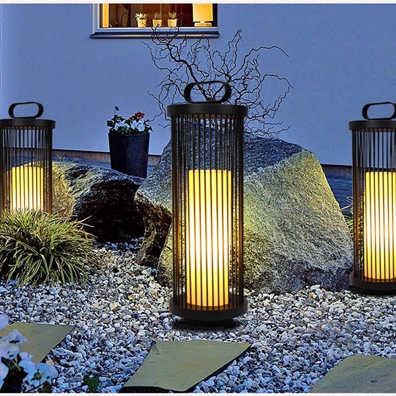 Retro Cage Outdoor Lantern — Black, E27, 110V–220V Waterproof, Portable with Handle Ring