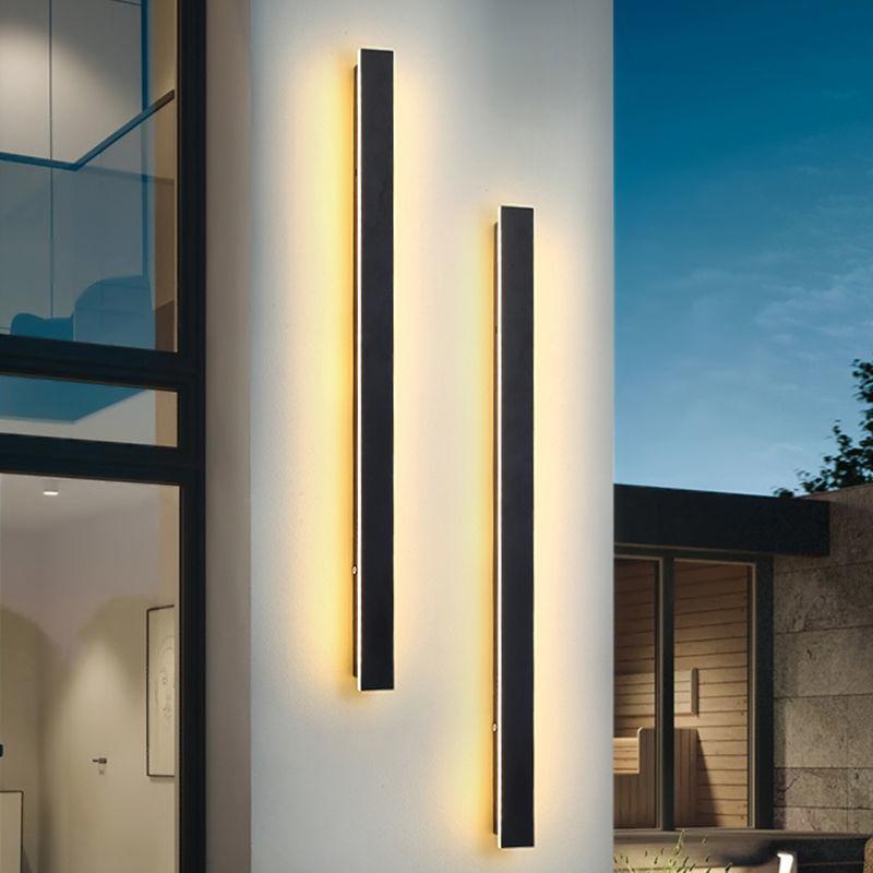 Modern Black Waterproof Metal Outdoor Wall Lights - Long Strip Design