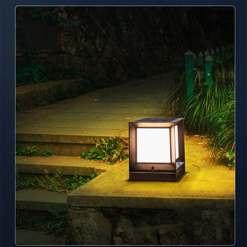 Modern Geometric Square Solar Post Light — Black ABS & Acrylic, LED, 3W, Dusk-to-Dawn