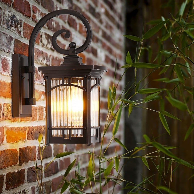 Striped Glass Outdoor Wall Sconce — Die-Cast Aluminum, E27, 1-Light, 3000K Warm, IP Waterproof, 10"W × 14.5"H