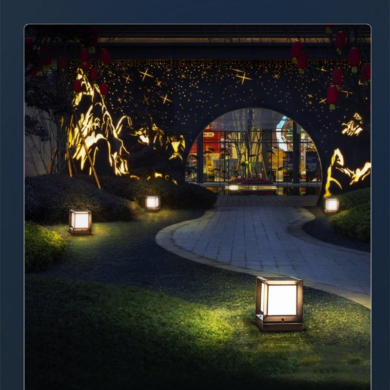 Modern Geometric Square Solar Post Light — Black ABS & Acrylic, LED, 3W, Dusk-to-Dawn