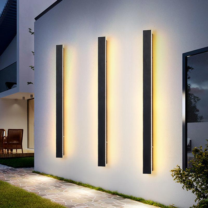 Modern Black Waterproof Metal Outdoor Wall Lights - Long Strip Design