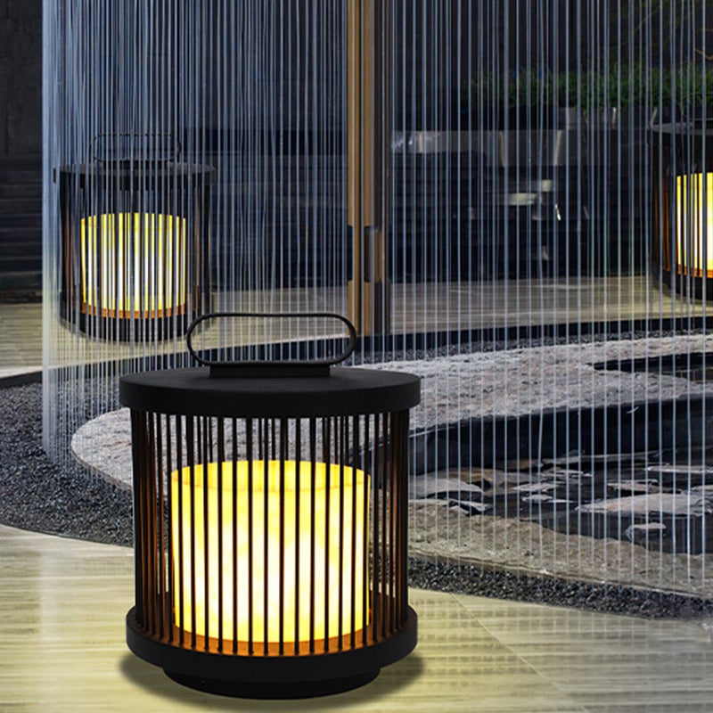 Retro Cage Outdoor Lantern — Black, E27, 110V–220V Waterproof, Portable with Handle Ring