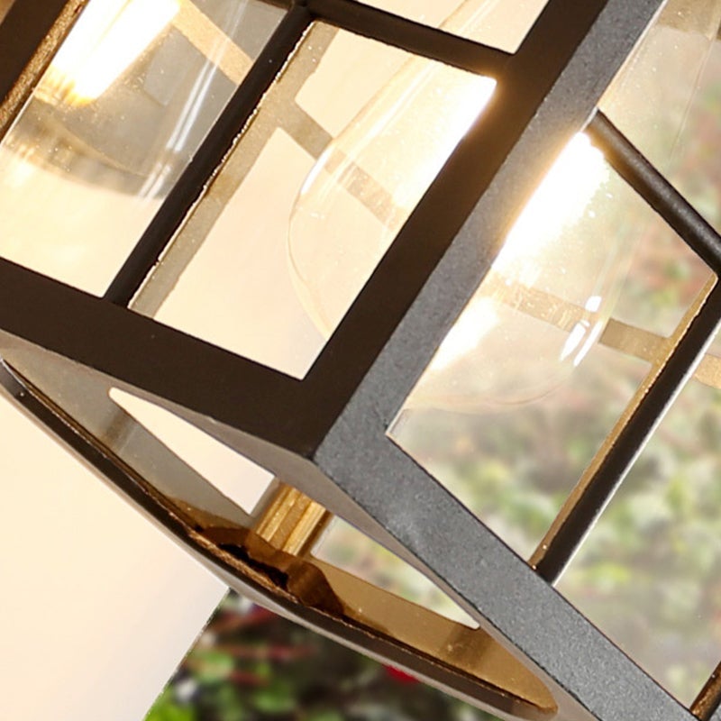Minimalist Square Lantern Outdoor Wall Sconce — Aluminum and Glass, E27, 9.25" Wide, Black