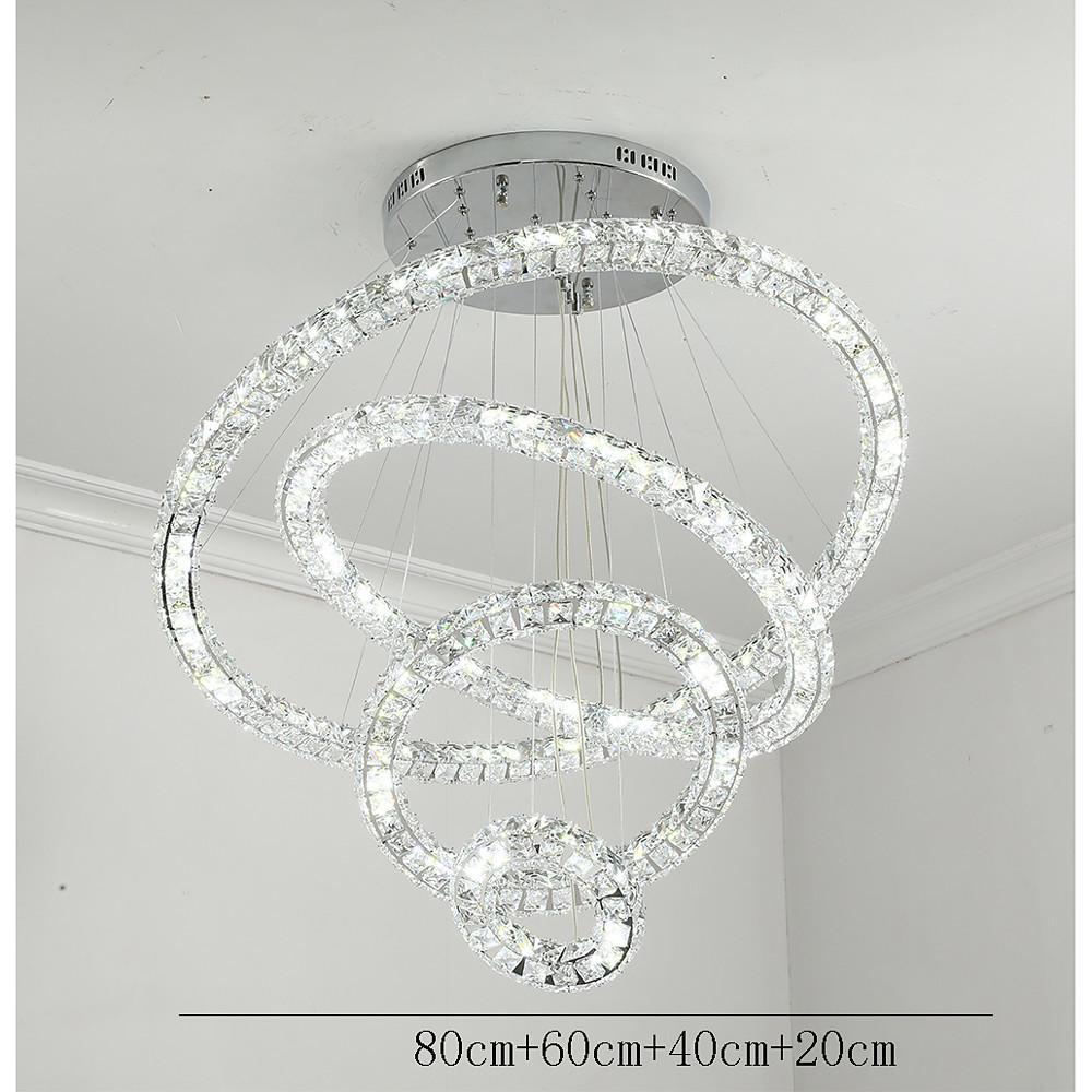 Tiered Crystal Ring Chandelier — Metal & Crystal, LED 3000K, 3-Ring or 4-Ring, 39" Adjustable Cord
