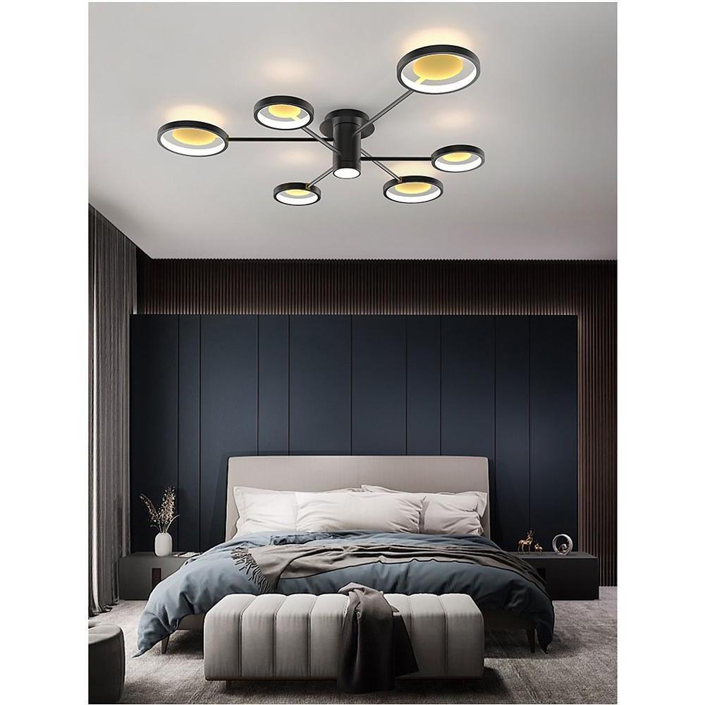 Arbitrary Circles Semi Flush-Mount Chandelier — Metal & Aluminum, LED, 6 to 12-Light, 43"–53"