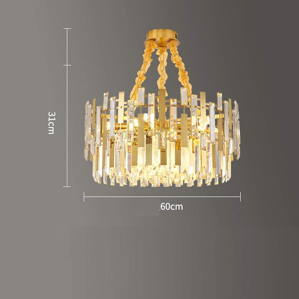 Modern Crystal Chandelier — Gold Metal Frame, Adjustable Height, 9, 12, or 17-Light, 110–120V