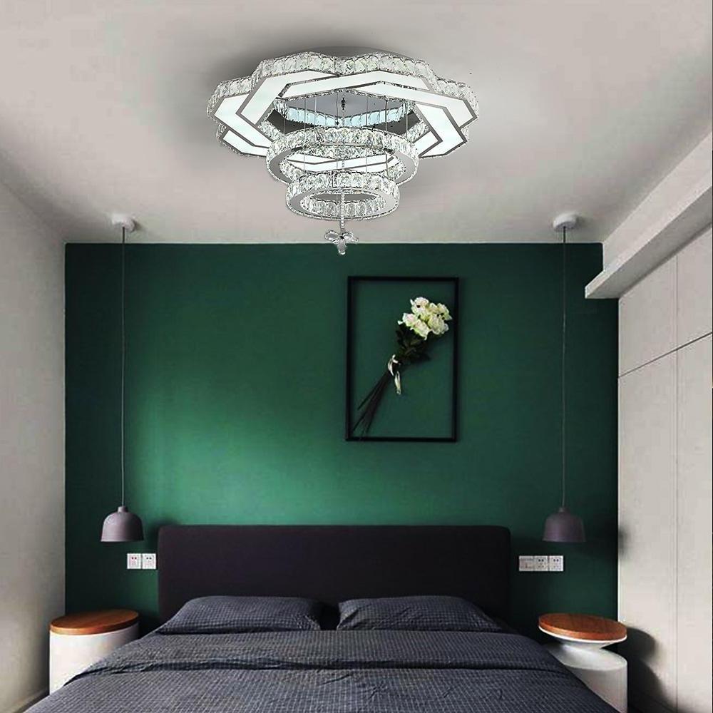 Concentric Crystal LED Flush Mount — Stainless Steel, Gold or Silver, 20"/24"/31", Vintage