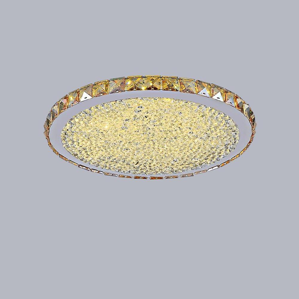 16" Modern Crystal Flush-Mount Ceiling Light — Antique Painted Metal, LED, Three-Step Dimming, 20W