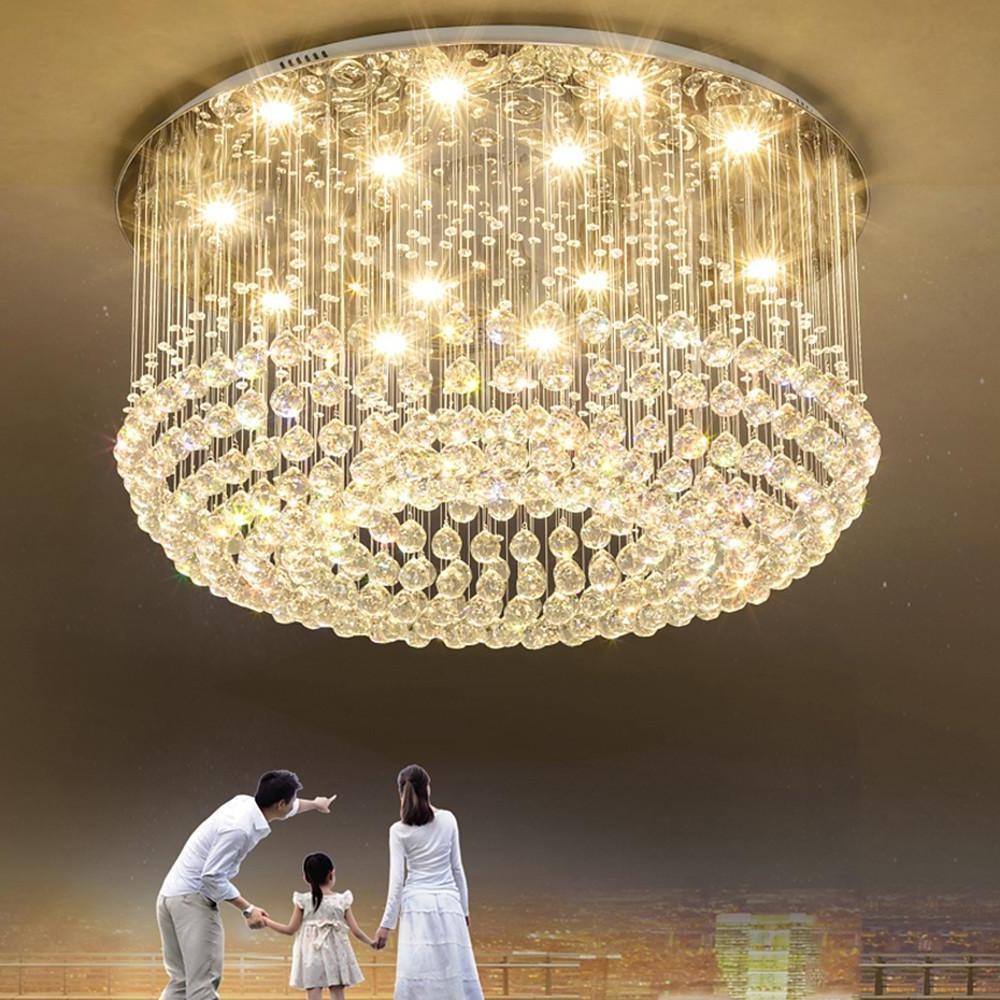 5-Tier Crystal Drum Flush-Mount Chandelier — Iron, LED, 16-Light, 31.5" Dia., Antique Brass or White