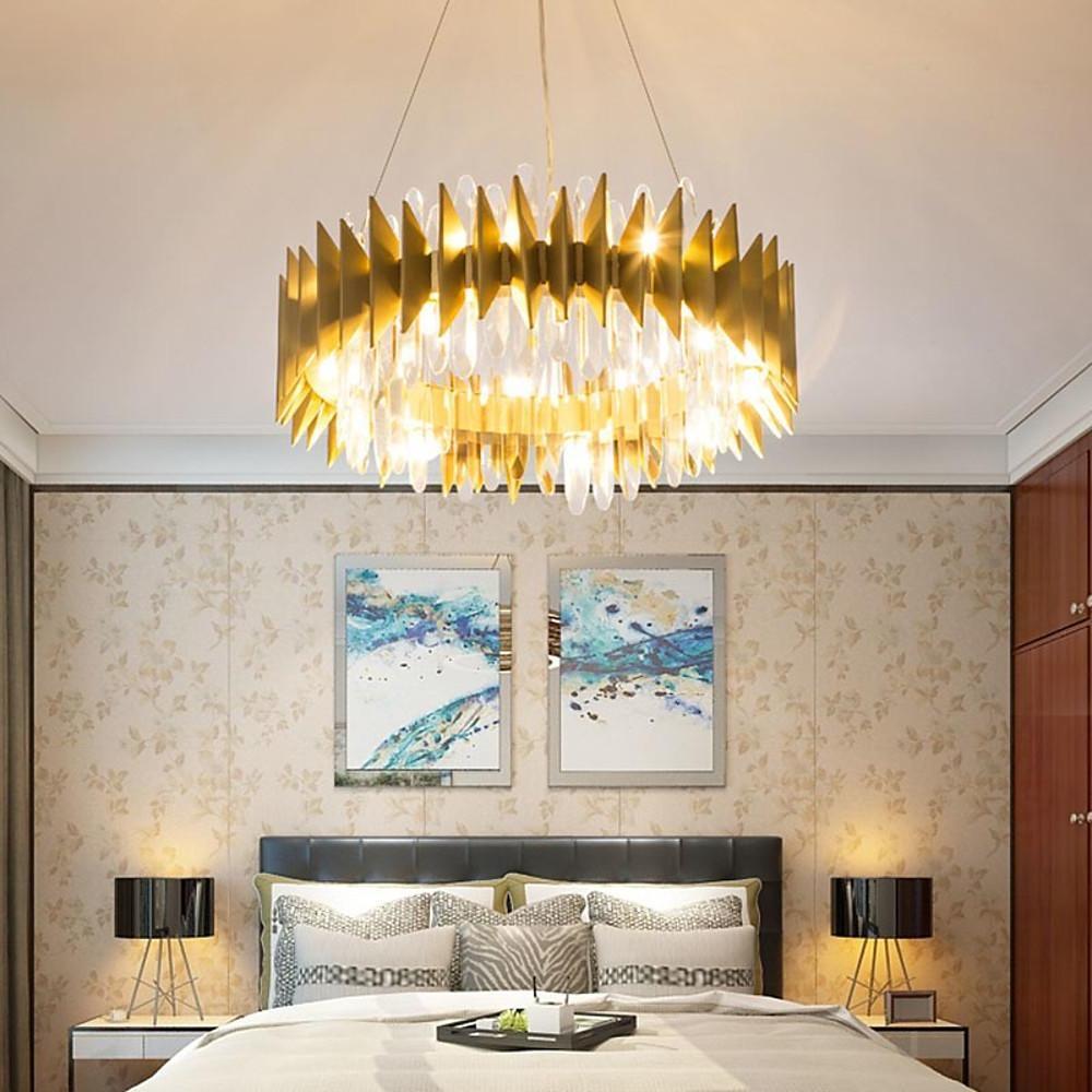 Round Crystal Chandelier — Stainless Steel, LED, 3000–5400K, 8- or 12-Light