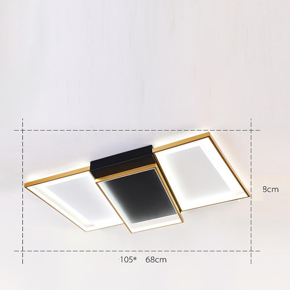 Geometric Rectangle and Round LED Flush-Mount Chandelier — Black and Gold, 3-Step Dimming, Multiple Sizes