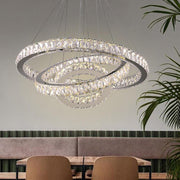 Interwoven Triple-Ring Crystal Chandelier — Silver Electroplated Metal, 31" Diameter, 78W LED Dimmable, 3000K–6000K