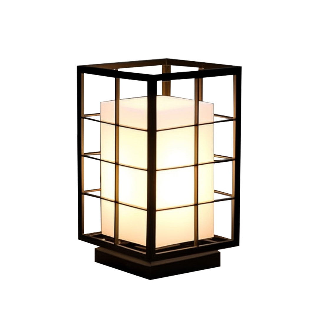 Square Japanese Outdoor Bollard Lantern — Stainless Steel & Acrylic, 10W LED, 3000K, IP65, 11.81" Hardwired