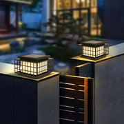 Modern Square Solar Pillar Light — Stainless Steel, Faux Alabaster, LED, 3-Color Dimming, Remote, IP65
