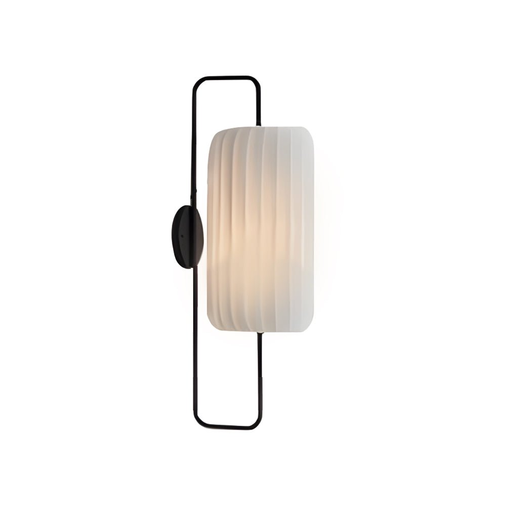 Striped Fabric Lantern Wall Sconce — Black Iron, Japandi LED, 9.8" × 22.8"
