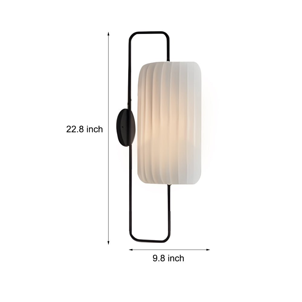 Striped Fabric Lantern Wall Sconce — Black Iron, Japandi LED, 9.8" × 22.8"