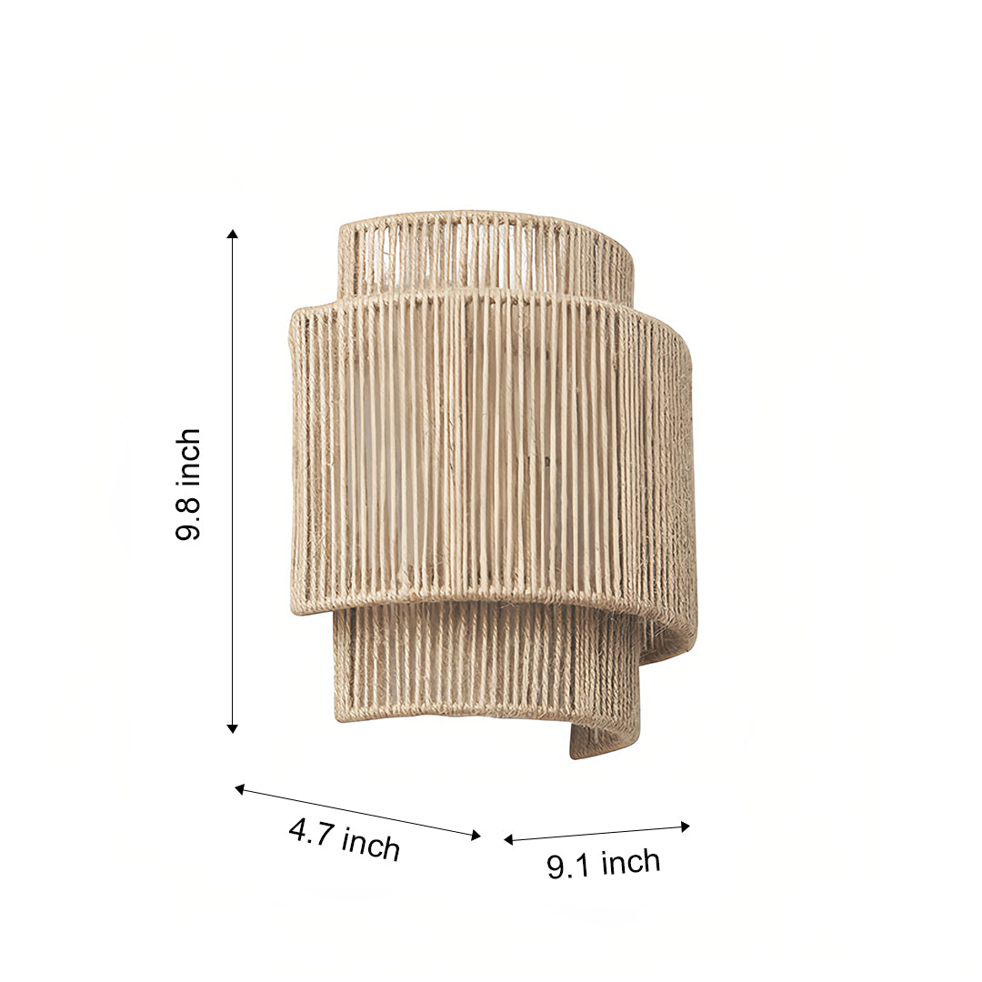 Wabi-Sabi Wall Sconce — Hemp Rope and Metal, E27, 3000K Warm LED, 9" × 9.8"