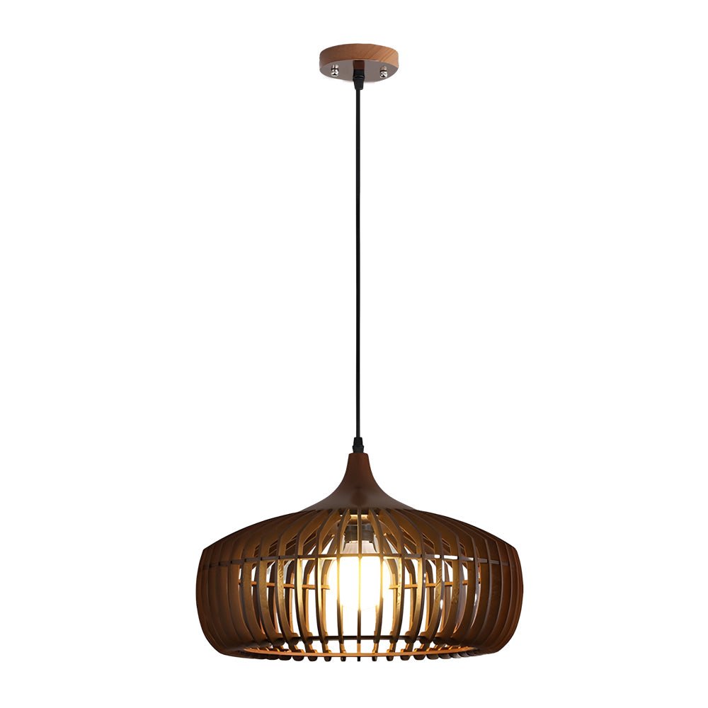 1-Light Pendant Light in Japanese Wood Cage Design