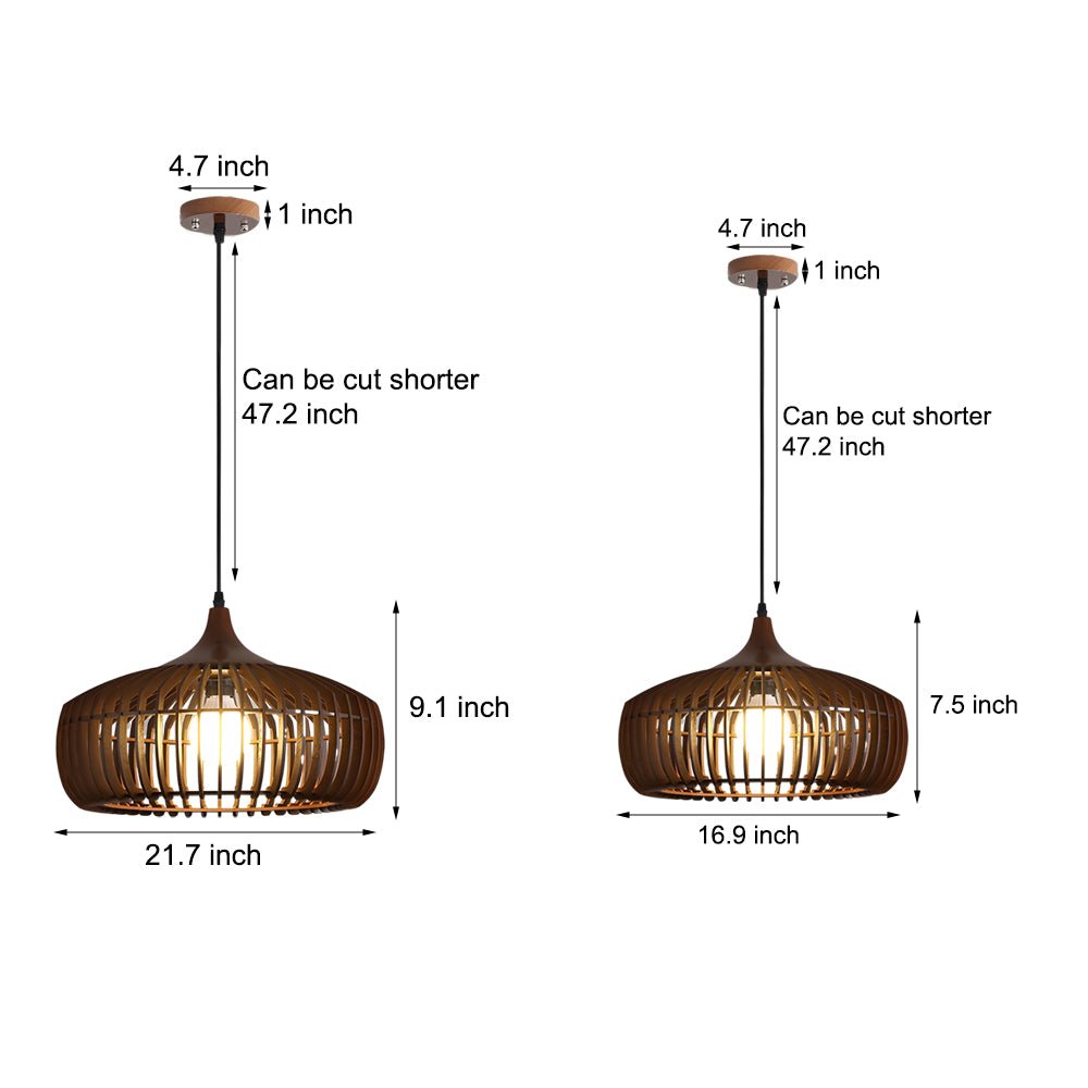1-Light Pendant Light in Japanese Wood Cage Design