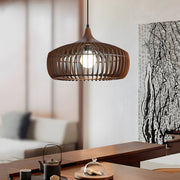 1-Light Pendant Light in Japanese Wood Cage Design