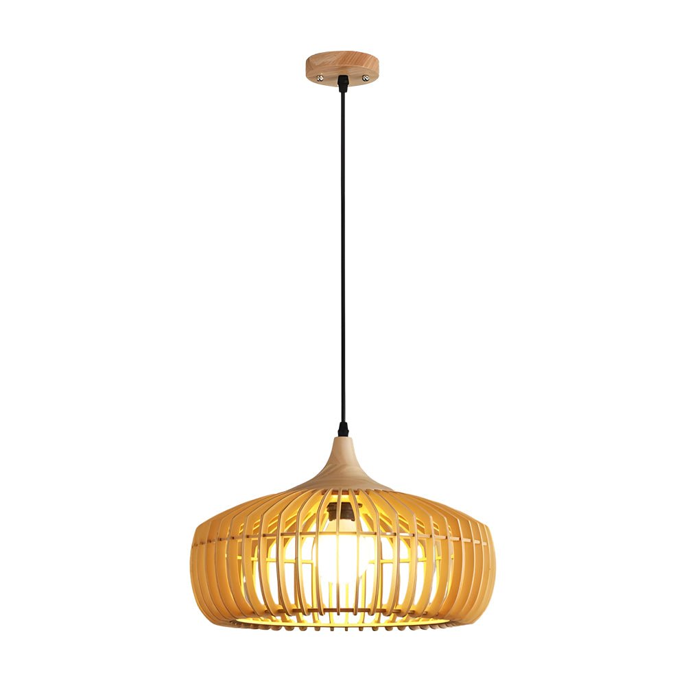 1-Light Pendant Light in Japanese Wood Cage Design